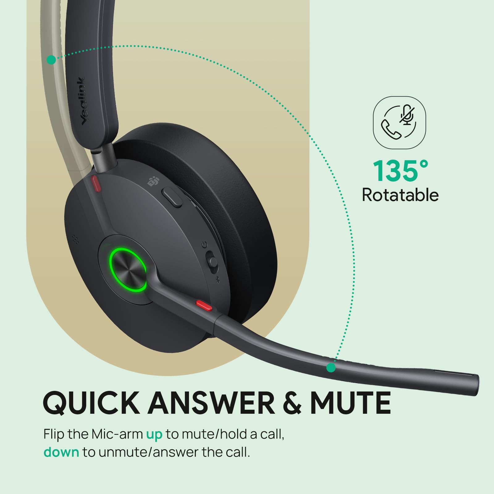 Yealink BH74 with Stand ANC Wireless Bluetooth Headset with Microphone, 6 AI Mic Noise Cancelling, On Ear Work Headsets for PC, 32H Talking Battery Life, Microsoft Teams Premium Open Office Certified