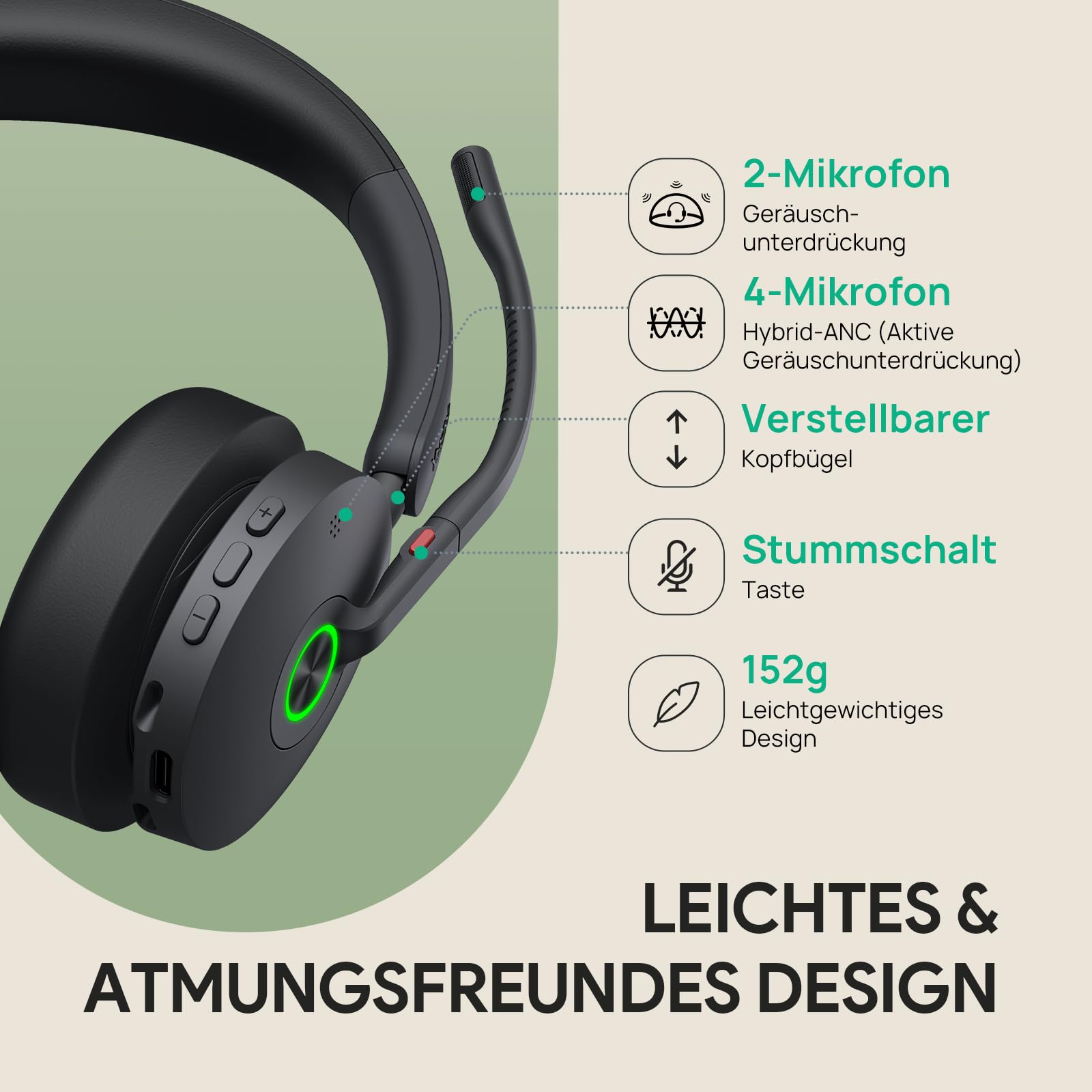 Yealink BH74 with Stand ANC Wireless Bluetooth Headset with Microphone, 6 AI Mic Noise Cancelling, On Ear Work Headsets for PC, 32H Talking Battery Life, Microsoft Teams Premium Open Office Certified