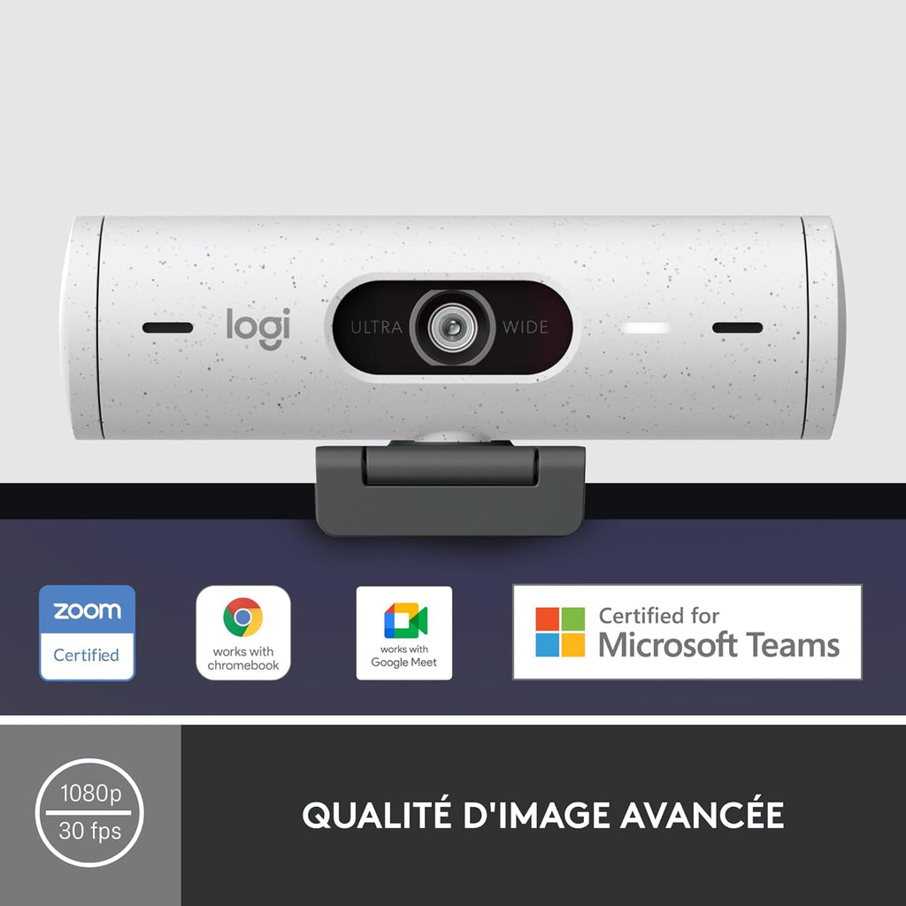 Logitech Brio 500 HD Streaming Webcam with Expo Auto, Show Mode, Dual Noise Cancelling Microphones, Privacy Flap, Compatible with Microsoft Teams, Google Meet, Zoom, USB-C Cable - White