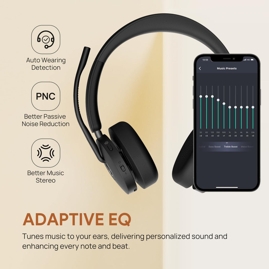 Yealink BH74 with Stand ANC Wireless Bluetooth Headset with Microphone, 6 AI Mic Noise Cancelling, On Ear Work Headsets for PC, 32H Talking Battery Life, Microsoft Teams Premium Open Office Certified