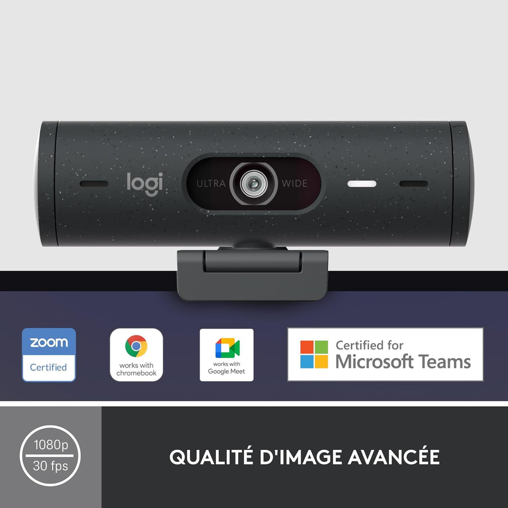 Logitech Brio 500 HD Streaming Webcam with Expo Auto, Show Mode, Dual Noise Cancelling Microphones, Privacy Flap, Compatible with Microsoft Teams, Google Meet, Zoom, USB-C Cable - Graphite