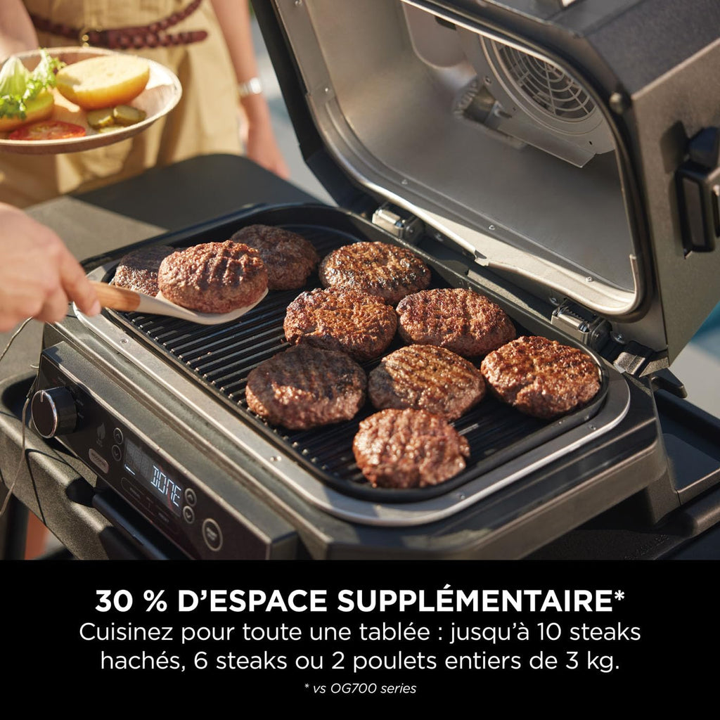 Ninja Woodfire Pro Connect XL BBQ Électrique Grill & Fumoir, Contrôle via App, Sonde Numérique, Grill Extérieur 7-en-1 & Friteuse sans huile, Pellets de Bois, Résistant aux Intempéries, Noir OG901EU
