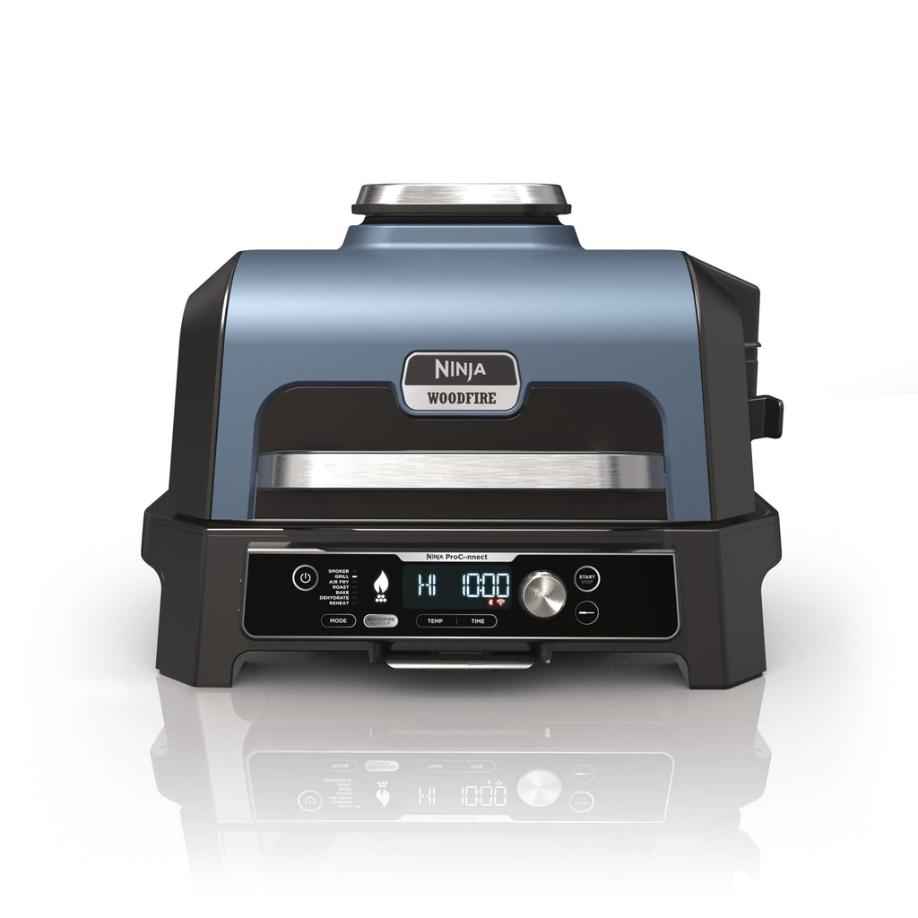 Ninja Woodfire Pro Connect XL BBQ Électrique Grill & Fumoir, Contrôle via App, Sonde Numérique, Grill Extérieur 7-en-1 & Friteuse sans huile, Pellets de Bois, Résistant aux Intempéries, Noir OG901EU