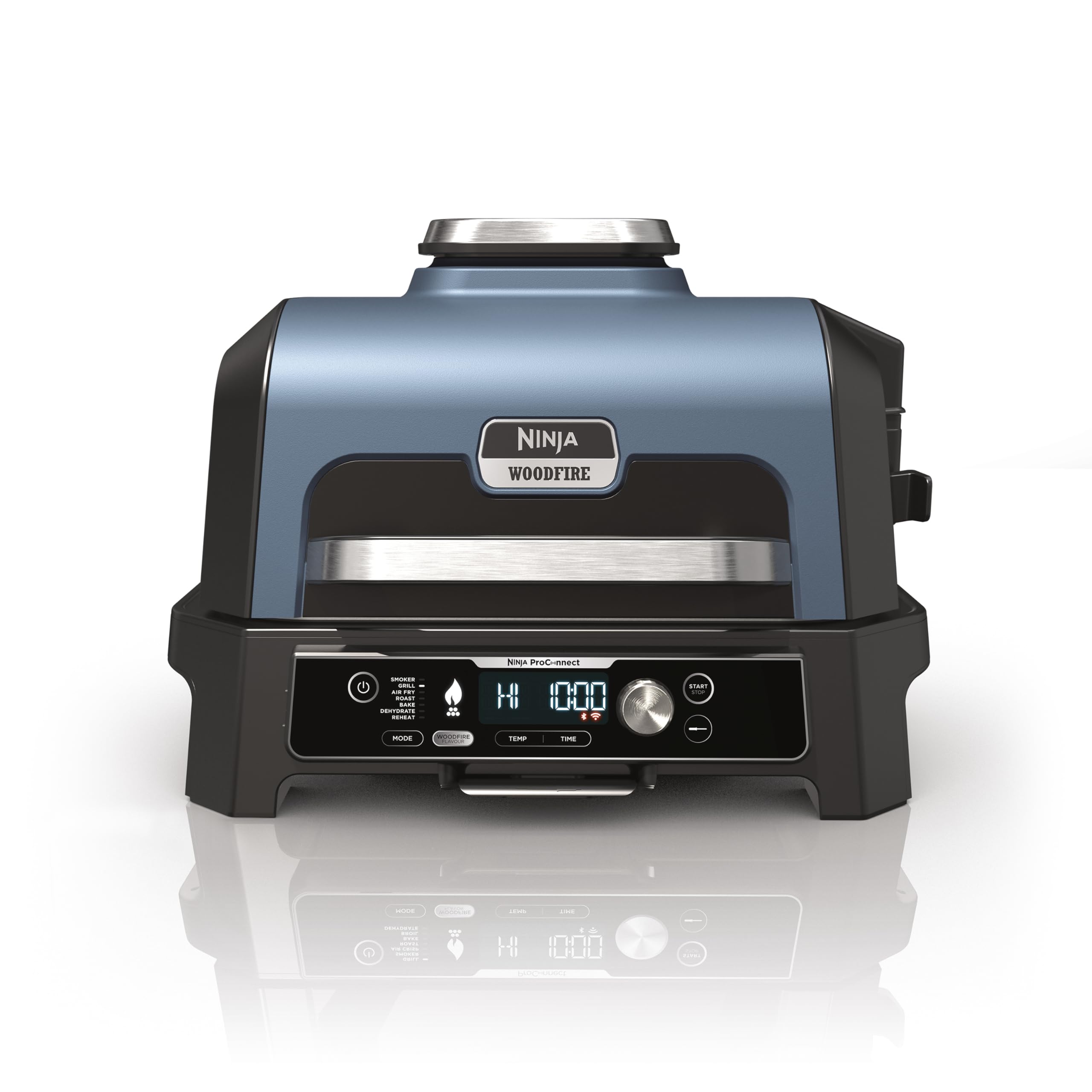 Ninja Woodfire Pro Connect XL BBQ Électrique Grill & Fumoir, Contrôle via App, Sonde Numérique, Grill Extérieur 7-en-1 & Friteuse sans huile, Pellets de Bois, Résistant aux Intempéries, Noir OG901EU