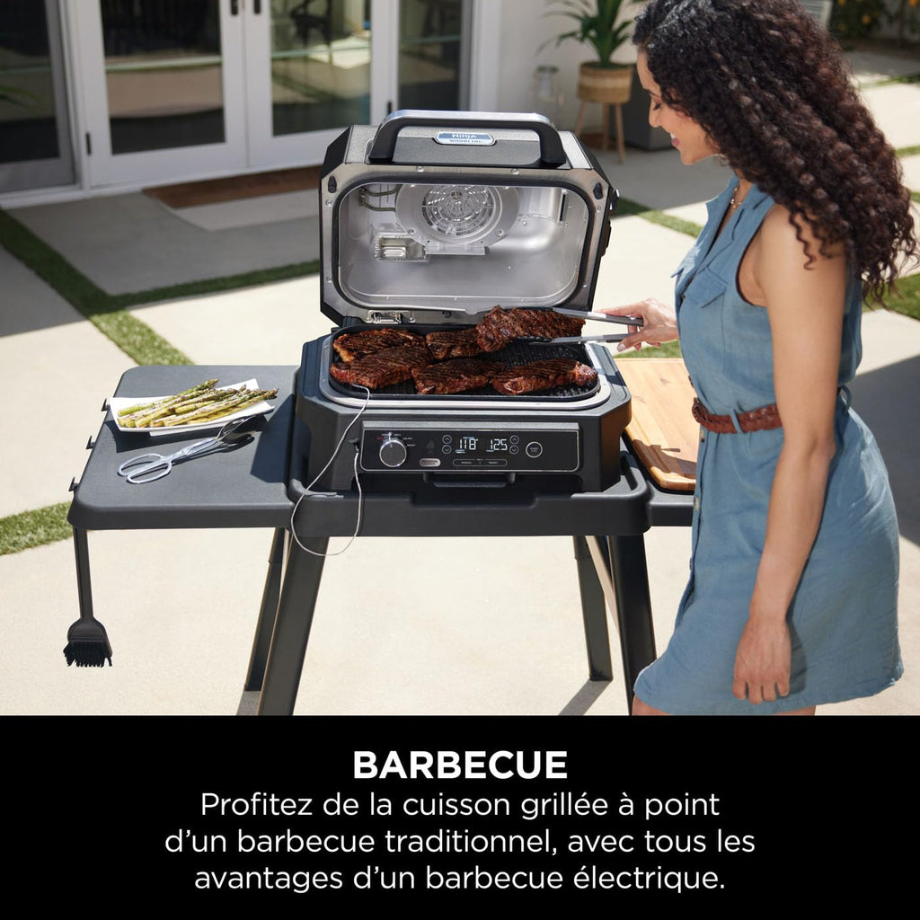 Ninja Woodfire Pro Connect XL BBQ Électrique Grill & Fumoir, Contrôle via App, Sonde Numérique, Grill Extérieur 7-en-1 & Friteuse sans huile, Pellets de Bois, Résistant aux Intempéries, Noir OG901EU