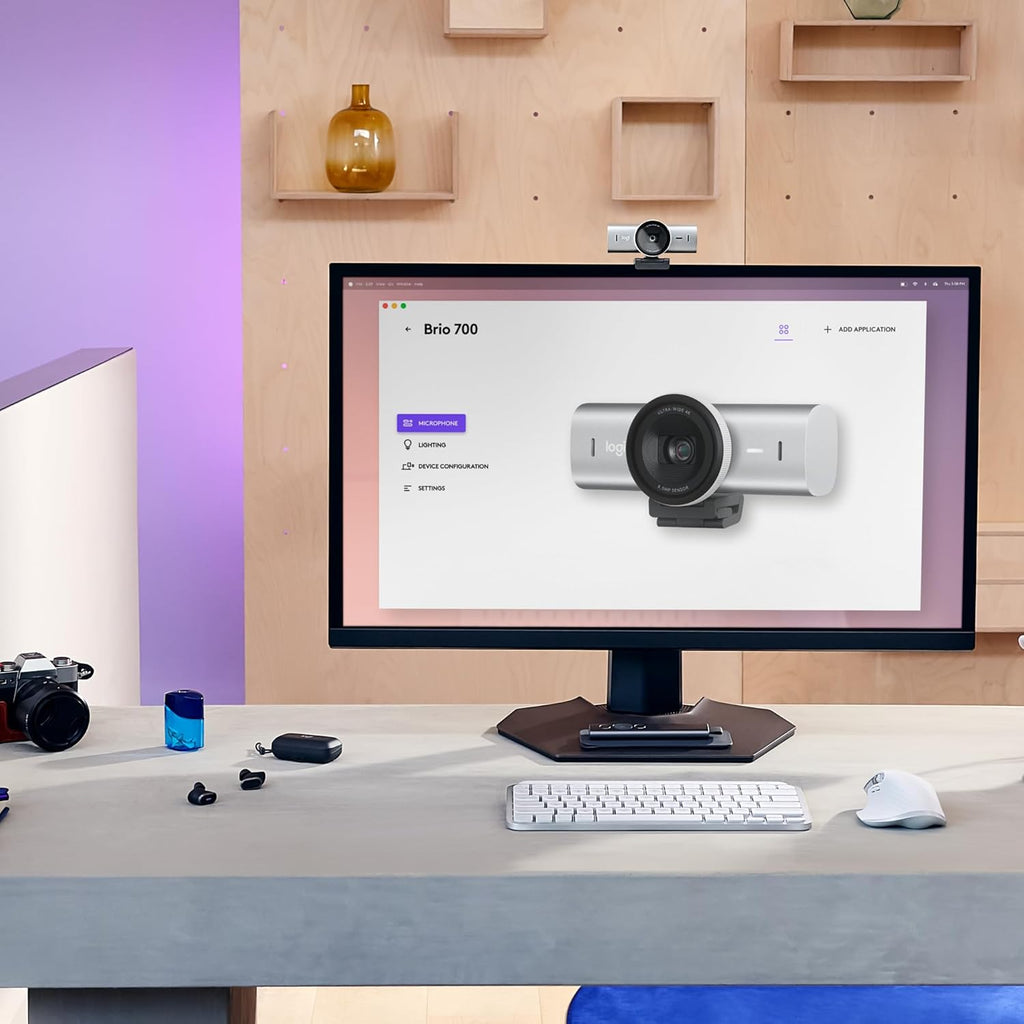 Logitech MX Brio 4K Ultra HD 1080p 60fps Streaming &amp; Collaboration Webcam, 2 Microphones with Noise Reduction, Show Mode, USB-C, Cache for Webcam, Microsoft Teams, Zoom, Google Meet, Pale Grey