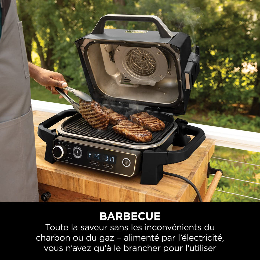 Ninja Woodfire Pro Connect XL BBQ Électrique Grill & Fumoir, Contrôle via App, Sonde Numérique, Grill Extérieur 7-en-1 & Friteuse sans huile, Pellets de Bois, Résistant aux Intempéries, Noir OG901EU