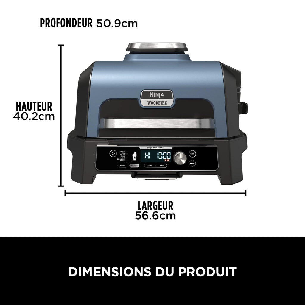Ninja Woodfire Pro Connect XL BBQ Électrique Grill & Fumoir, Contrôle via App, Sonde Numérique, Grill Extérieur 7-en-1 & Friteuse sans huile, Pellets de Bois, Résistant aux Intempéries, Noir OG901EU