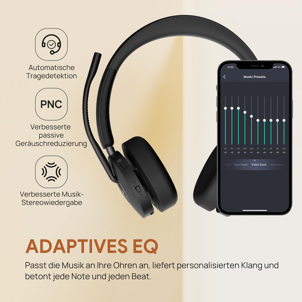Yealink BH74 with Stand ANC Wireless Bluetooth Headset with Microphone, 6 AI Mic Noise Cancelling, On Ear Work Headsets for PC, 32H Talking Battery Life, Microsoft Teams Premium Open Office Certified