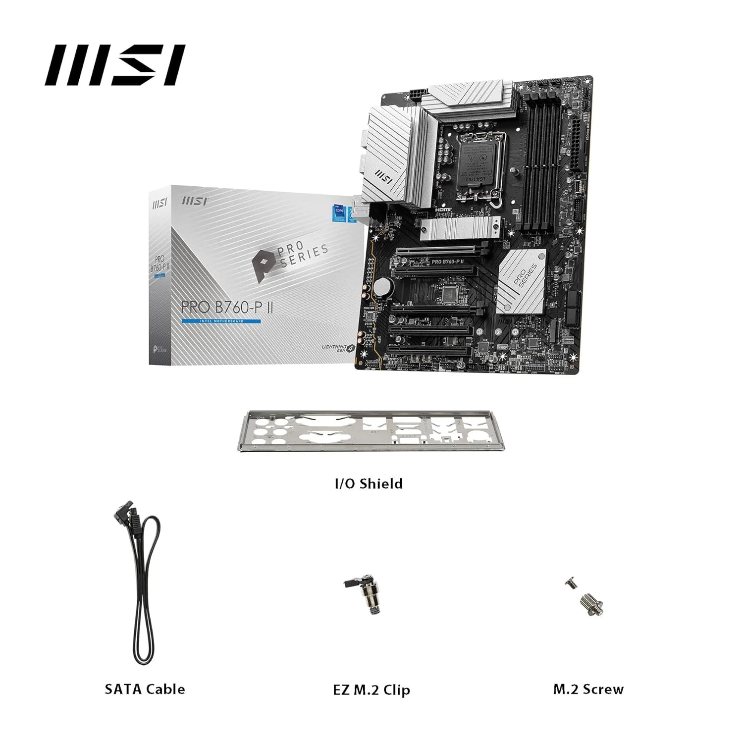MSI Pro B760-P II Carte mère, ATX - pour Les processeurs Intel Core 14ème, 13ème et 12ème gén, LGA 1700 - DDR5 Memory Boost 7000+MHz/OC, Slots PCIe 4.0 x16, Slots M.2 Gen4, LAN 2.5G