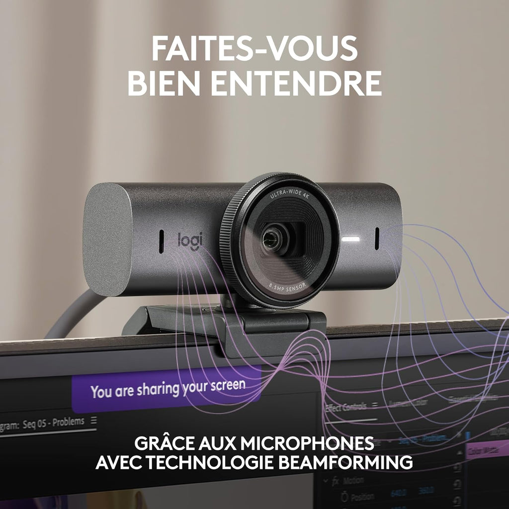 Logitech MX Brio 4K Ultra HD 1080p 60fps Streaming &amp; Collaboration Webcam, 2 Microphones with Noise Reduction, Show Mode, USB-C, Cache for Webcam, Microsoft Teams, Zoom, Google Meet, Graphite