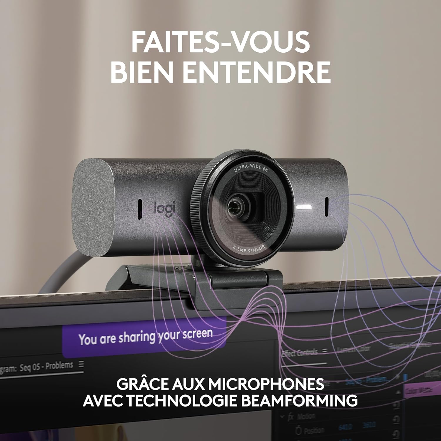 Logitech MX Brio 4K Ultra HD 1080p 60fps Streaming &amp; Collaboration Webcam, 2 Microphones with Noise Reduction, Show Mode, USB-C, Cache for Webcam, Microsoft Teams, Zoom, Google Meet, Graphite