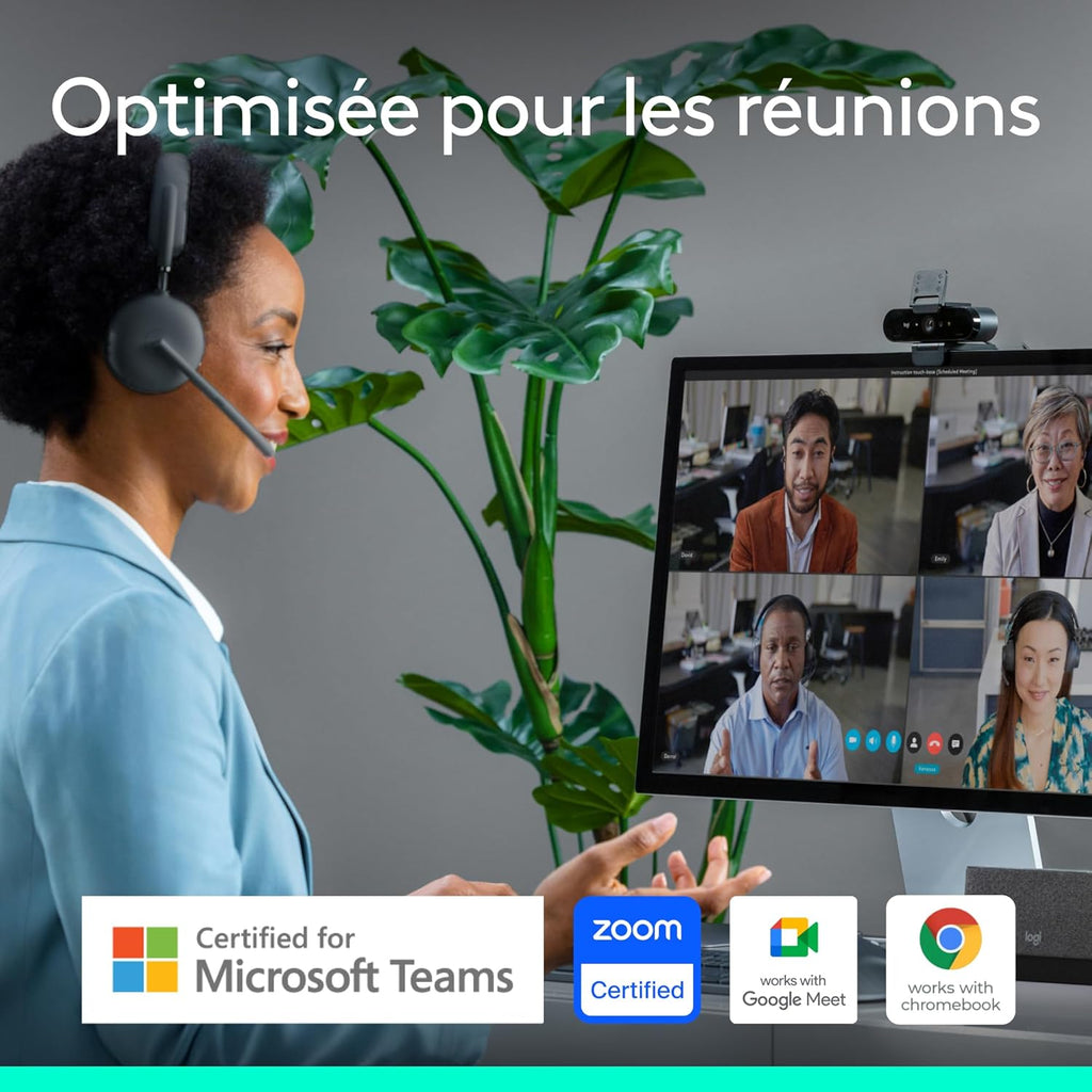 Logitech Brio 4K Webcam, Video Calls, Microphone, Anti-Parasite, HD Auto Light Correction for Microsoft Teams, Zoom, Google Voice, Google Meet, PC/Mac/Laptop/Macbook – Graphite