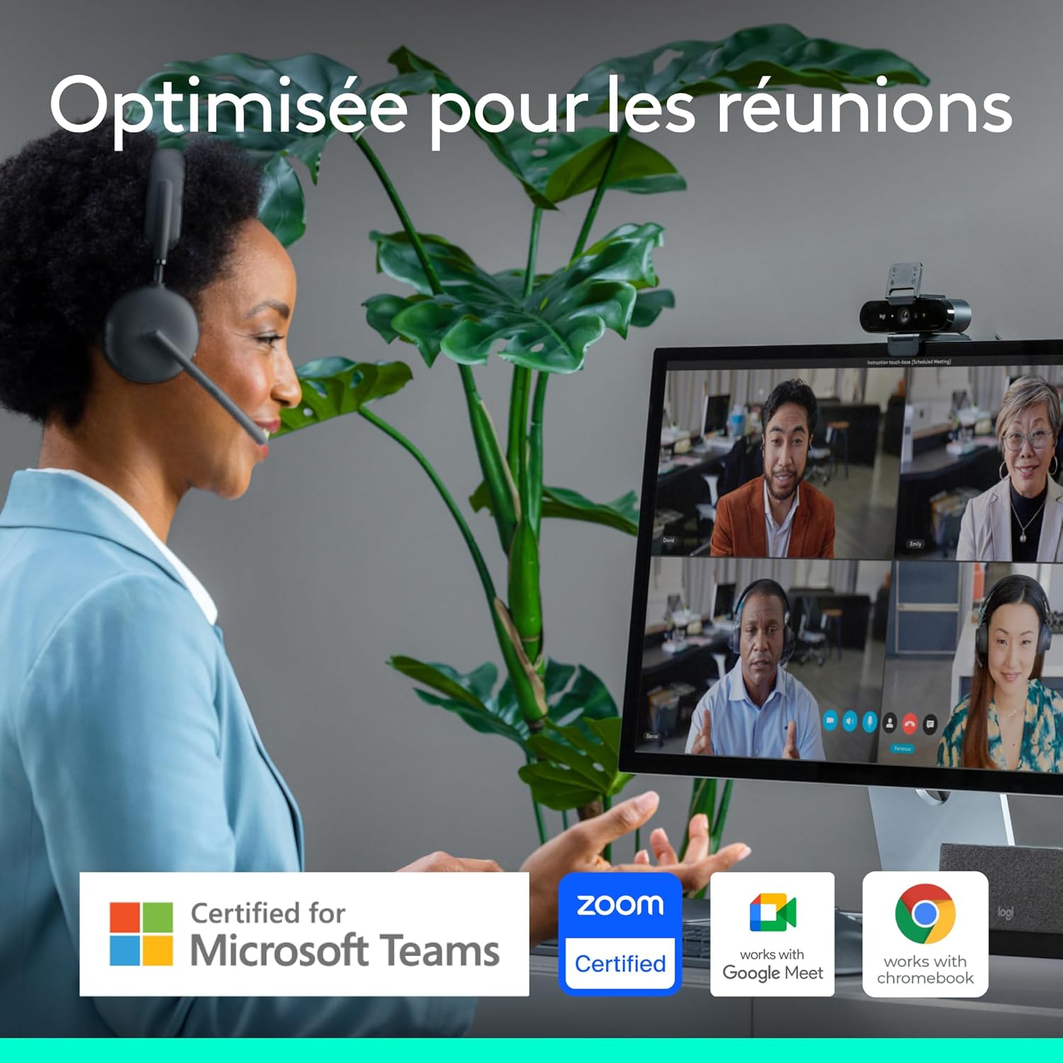 Logitech Brio 4K Webcam for Professionals, Biometric Connection with Windows, Automatic Light Correction, Active Noise Reduction, Microsoft Teams, Zoom, Google Meet, PC/Mac – Graphite
