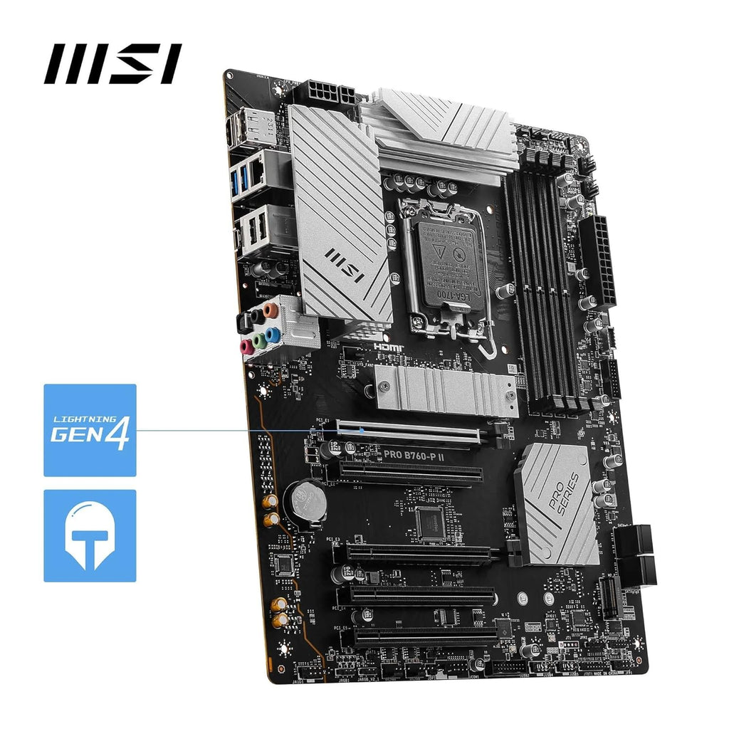 MSI Pro B760-P II Carte mère, ATX - pour Les processeurs Intel Core 14ème, 13ème et 12ème gén, LGA 1700 - DDR5 Memory Boost 7000+MHz/OC, Slots PCIe 4.0 x16, Slots M.2 Gen4, LAN 2.5G