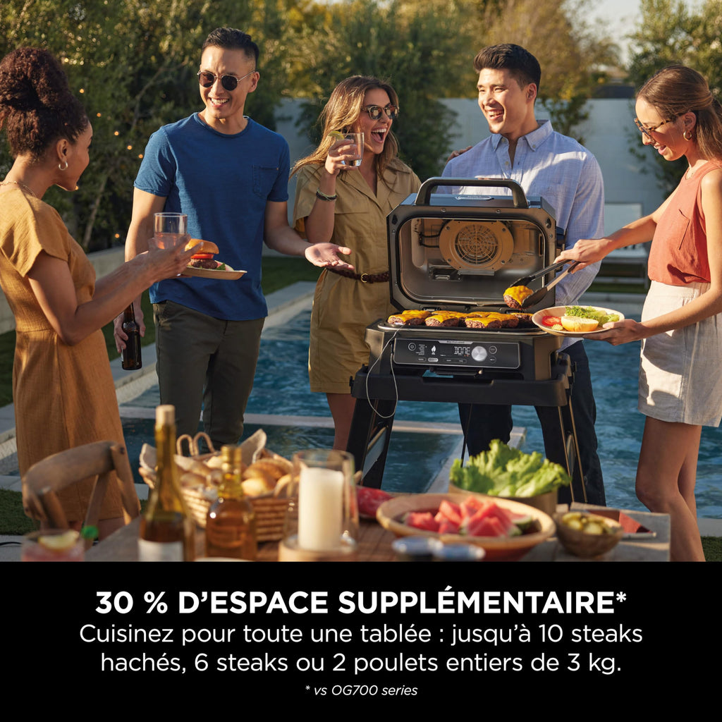 Ninja Woodfire Pro Connect XL BBQ Électrique Grill & Fumoir, Contrôle via App, Sonde Numérique, Grill Extérieur 7-en-1 & Friteuse sans huile, Pellets de Bois, Résistant aux Intempéries, Noir OG901EU