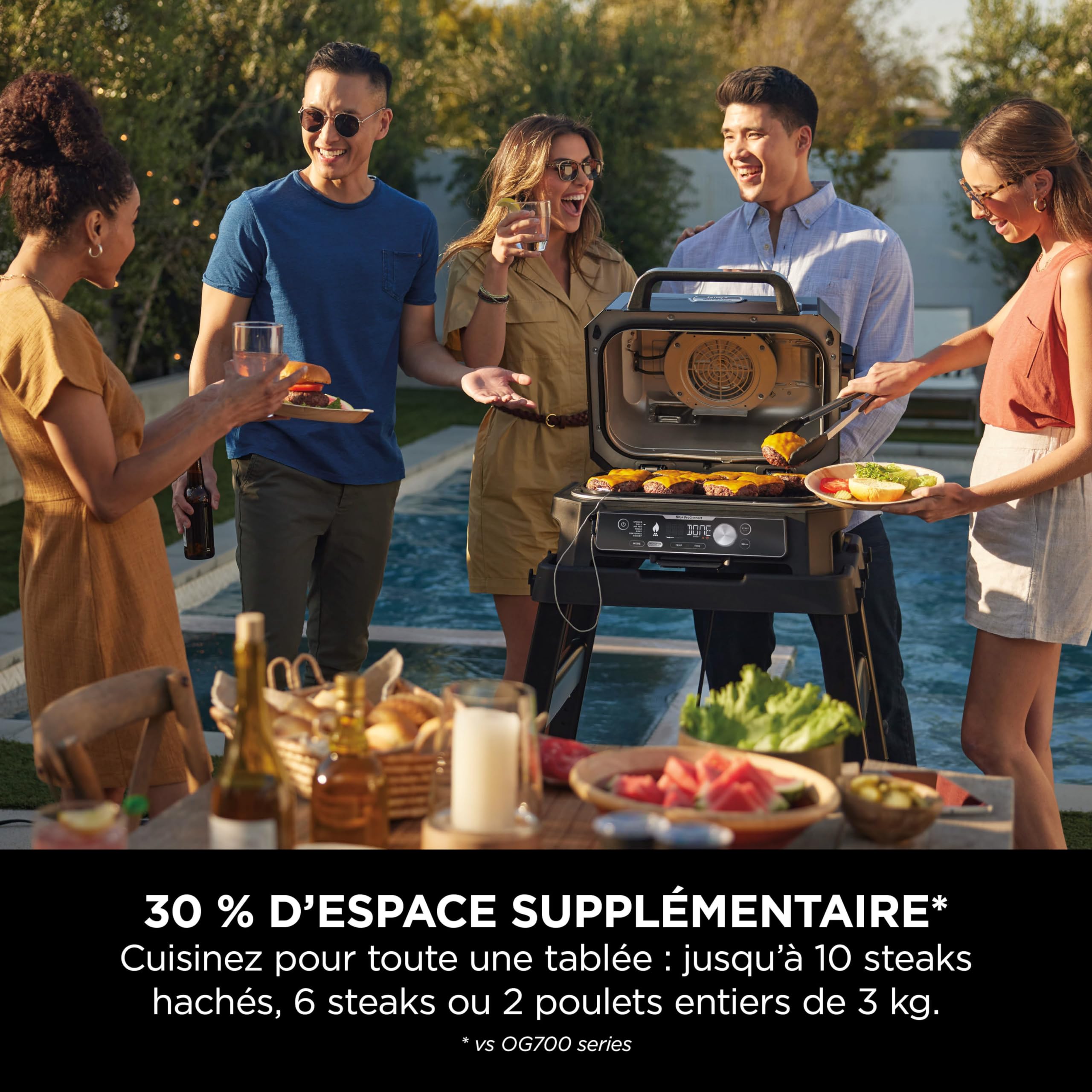 Ninja Woodfire Pro Connect XL BBQ Électrique Grill & Fumoir, Contrôle via App, Sonde Numérique, Grill Extérieur 7-en-1 & Friteuse sans huile, Pellets de Bois, Résistant aux Intempéries, Noir OG901EU