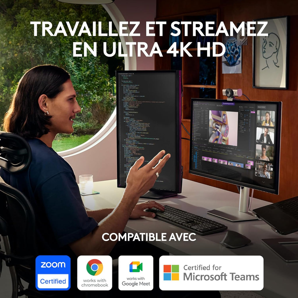 Logitech MX Brio 4K Ultra HD 1080p 60fps Streaming &amp; Collaboration Webcam, 2 Microphones with Noise Reduction, Show Mode, USB-C, Cache for Webcam, Microsoft Teams, Zoom, Google Meet, Graphite